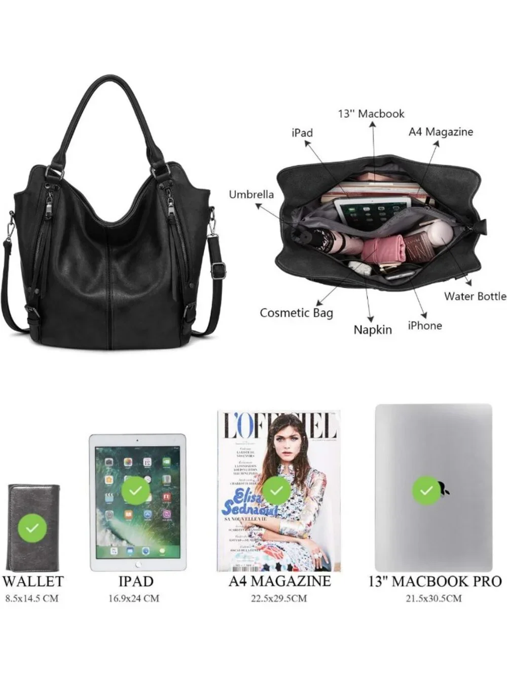Stylish PU Leather Tote Bag for Women - Large Hobo Shoulder Purse with